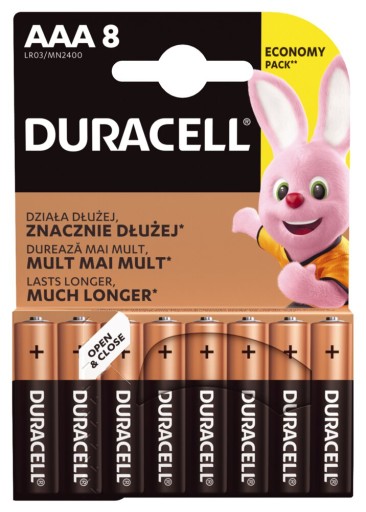 8x DURACELL ALKALICKÁ BATÉRIA LR03 AAA R03 MN2400
