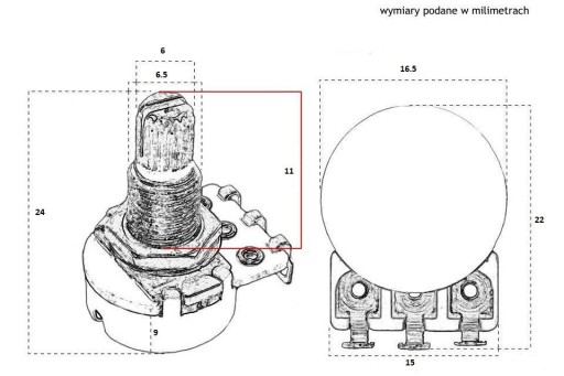 B500K lineárny potenciometer - malý