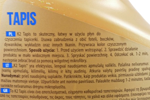 K2 TAPIS ČISTIACA ČISTENIE ČALÚNNÍKA 750 ML