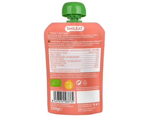 Ovocný penový dezert v tube pre deti JAHODA A BANÁN BIO 6m+ 100g