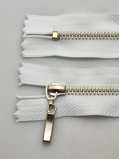 Zips, kovový jazdec, nerozoberateľný #3, biely, 10 cm