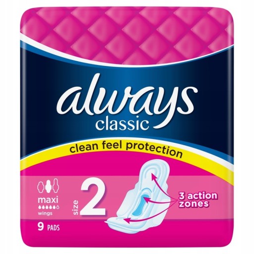 VŽDY Classic Maxi hygienické vložky, krídelká, 9 ks