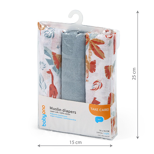 348/07 MUSLÍNOVÉ PLIENKY sada 3 ks 70x70 Babyono