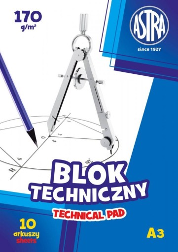Biely technický blok A3 ASTRA 10 listov + HB ceruzka 3 ks + strúhadlo SET