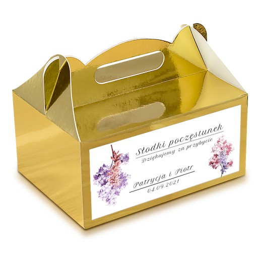 Zlaté tortové krabičky so svadobným štítkom + personalizácia