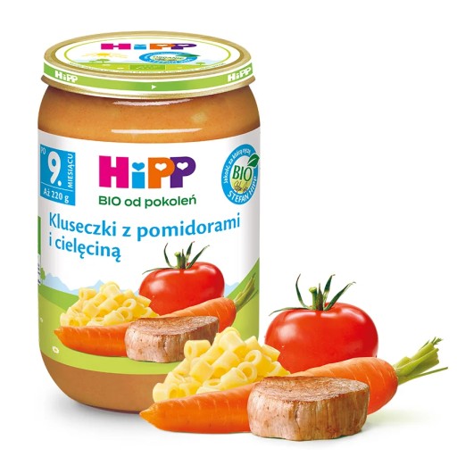 HiPP BIO halušky s paradajkami a teľacím mäsom, 220 g