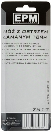 PROFESIONÁLNY NÔŽ, NÔŽ S 18 MM lámacou čepeľou Zliatina ZINKU