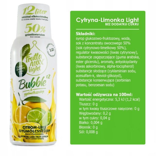 Fruttamax koncentrát Lemon-Lime Light sirup 500 ml BEZ CUKRU