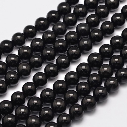 Prírodné čierne obsidiánové korálky, okrúhle, 8 mm, 45ks/36cm/prameň