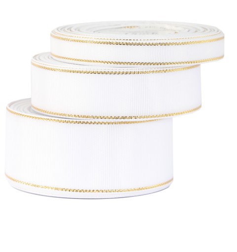 Pevná grogrénová stuha s pruhmi ZLATÉ PRÚŽKY 38mm/18mb 12 farieb na výber