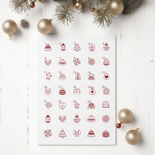 Vianočné nálepky, adventný kalendár, list A4