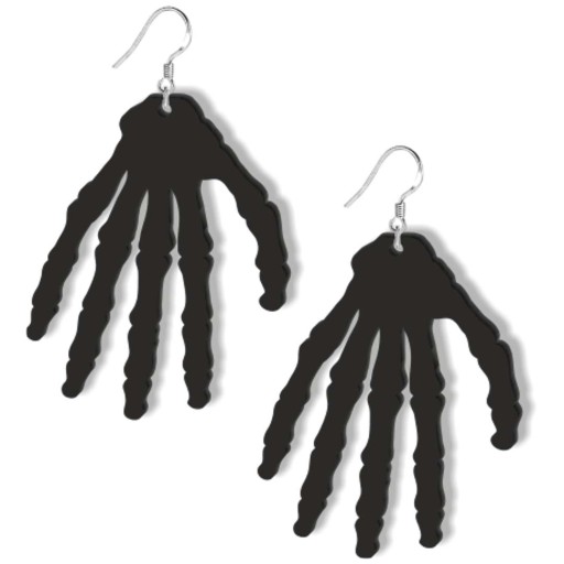 Čierne HALLOWEENSKÉ NÁUŠNICE, KOSTRNÍCKA ruka, kostice