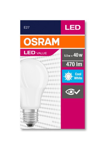 E27 LED žiarovka 4,9/40W 470lm 200° 4000K neutrálna biela HODNOTA OSRAM
