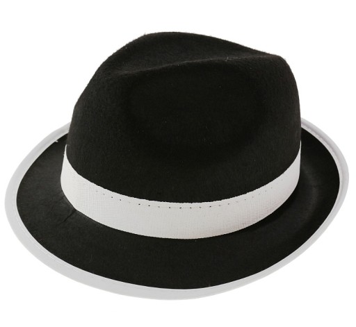 Gangsterský klobúk čierny s bielym lemom Fedora 58 cm