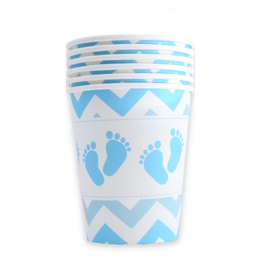 Papierové poháriky Baby Shower Feet, modré, 6 ks