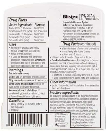 Five Star Lip Protection hydratačný balzam na pery SPF 30 Blistex 4,25 g