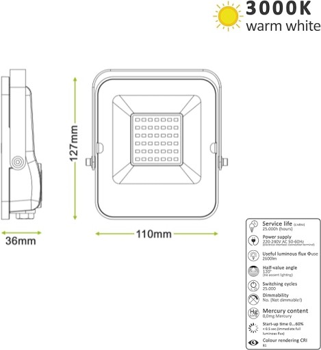 HALOGÉNOVÝ TEPLÝ BIELY SVETLOMET 2600lm 30W