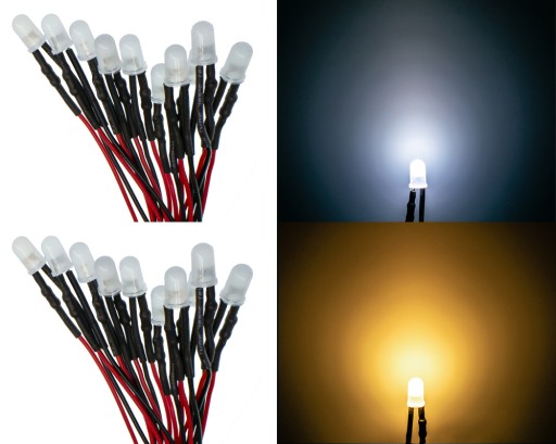 x10 LED 12V 3mm 7 FAREB, kábel 20cm