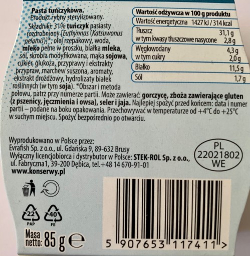 Evra.Tuniaková pasta. smotana 85 g