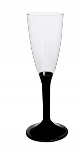 Sklenené, plastové poháre na šampanské, víno, čierna stopka, 140ml, 10 kusov