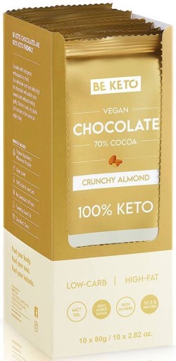Vegánska keto čokoláda s MCT olejom - chrumkavá mandľa - 80 g - BeKeto