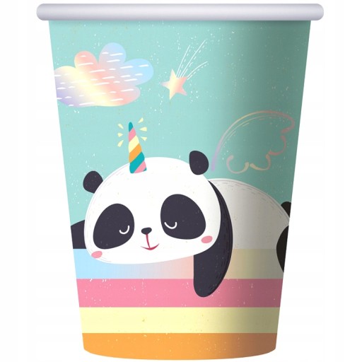PANDA dúhové narodeninové papierové taniere FAREBNÝ NARODENINOVÝ MEDVEĎ 6 ks