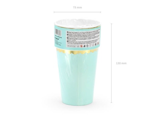 Papierové poháre mint, zlaté, 6 ks, 220 ml