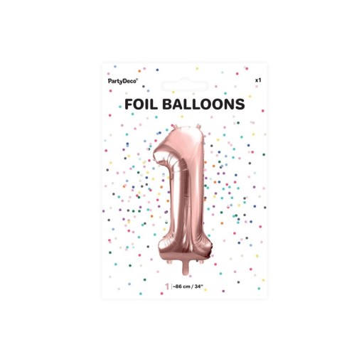 Fóliový balónik CYFRA 1 rose gold rose gold veľký 86 cm pre HEL k narodeninám