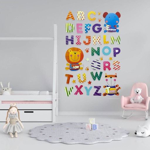 3D NÁLEPKY NA STENU PRE DETI ABECEDEČNÉ ZVIERATKÁ - Edukačné dekorácie