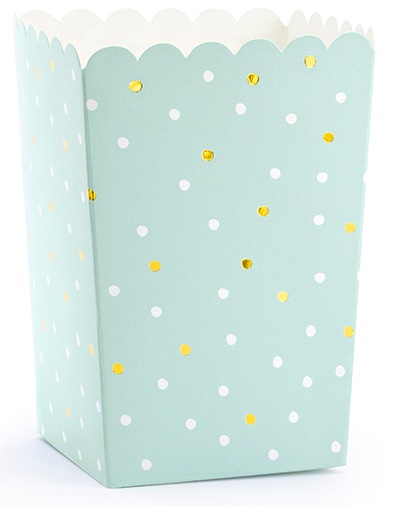 Popcorn Bucket Boxs Mentové občerstvenie so zlatými bodkami Narodeninové 6 ks.
