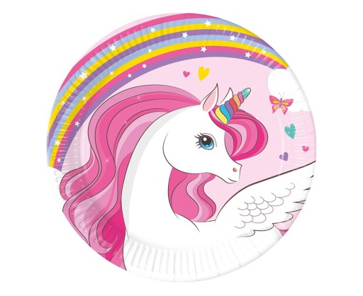 Papierové taniere Rainbow Unicorn 20 cm 8 ks