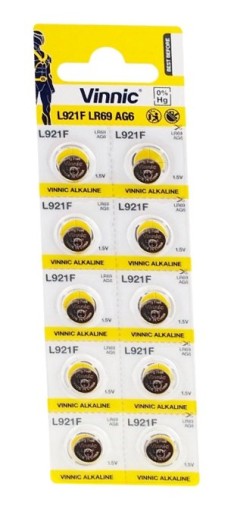 10x AG6 ALKALICKÁ BATÉRIA VINNIC L921F AG6 LR69