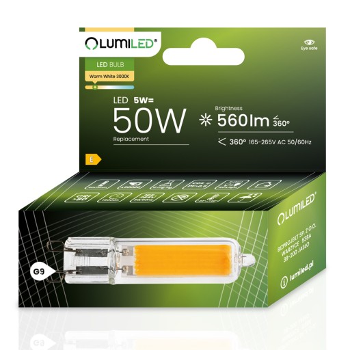 LED KAPSULOVÁ žiarovka MINI G9 5W = 50W 230V 3000K Teplá farba GLASS COB