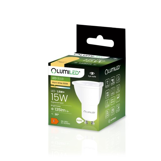 GU10 LED žiarovka 1,5W = 15W 135lm 3000K TEPLÁ BIELA 36° PREMIUM LUMILED
