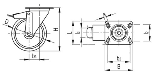 KOLESO Otočné KOLESÁ s brzdou, priemer 100mm, 70kg