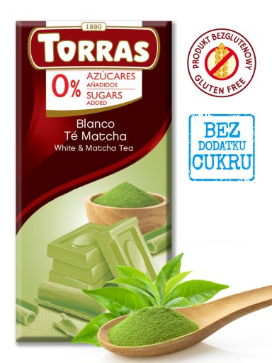 Biela čokoláda s matchou bez cukru Torras 75 g