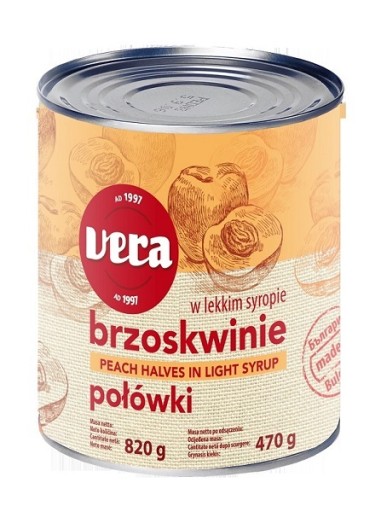 Vera Polovičky broskyne v light sirupe 820 g