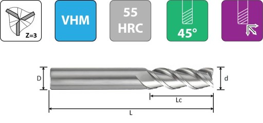 VHM tvrdokovová fréza Fi4mm Hliník 3 čepele 55HRC