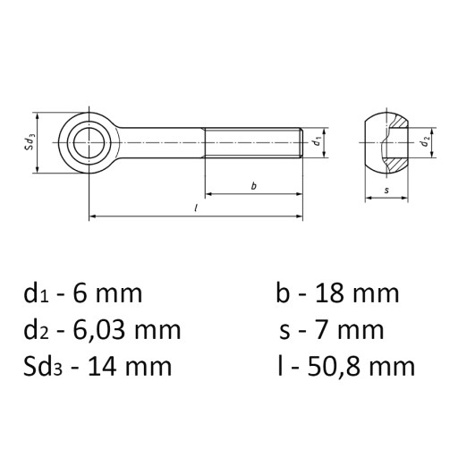 Skrutka s okom A2 DIN 444 M6 x 50 - 1 kus
