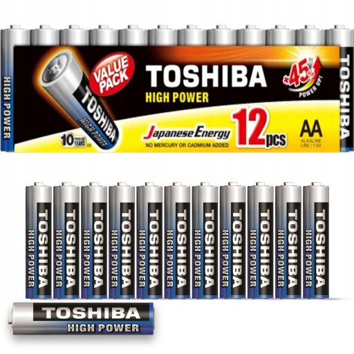 12x 1,5V alkalické batérie TOSHIBA R6 AA MN1500