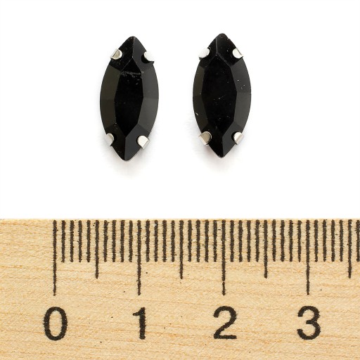 Štrasové kamienky na šitie v košíku, sklo a mosadz, konské oko 15x7mm, 10ks