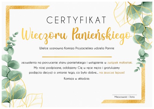 CERTIFIKÁT PRE HORNY PARTY A4 Boho A4