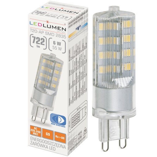 G9 T20 LED žiarovka 6W=55W SMD 722lm 360° Halogen Strong No Flicker 4000K