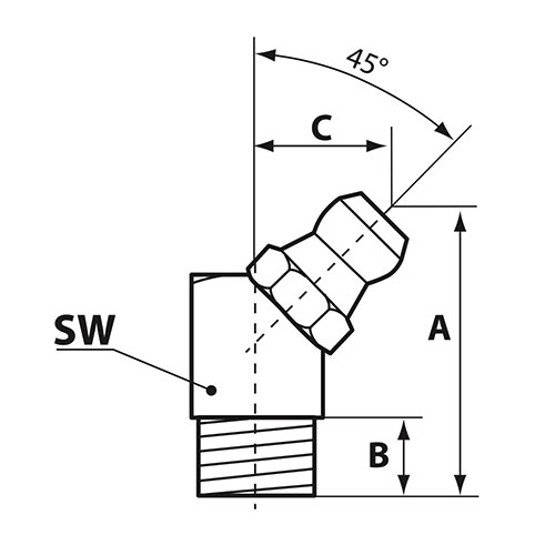 Kalamitka M8x1 kužeľová uhlová 45° H2 Pressol