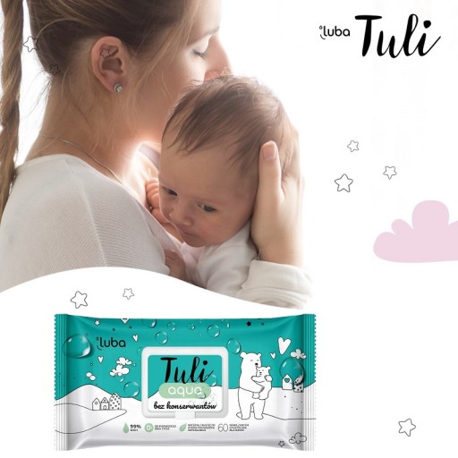 Vlhčené obrúsky pre deti LUBA Tuli AQUA - 99% Voda - 60 listov