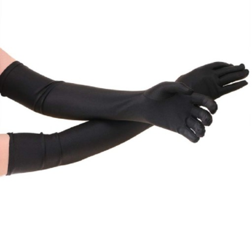 DLHÉ VEČERNÉ RUKAVICE RETRO ČIERNA LYCRA ELEGANTNÉ