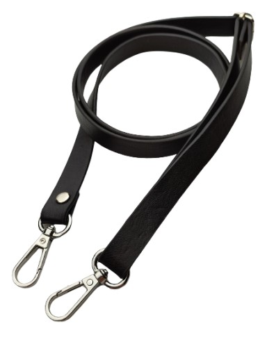 Popruh na kabelku 15 mm čierny so striebornými karabínkami 65 - 119 cm