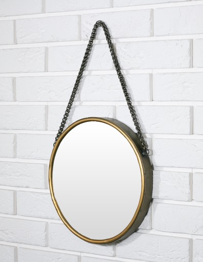 ZRKADLO NA REŤAZKE, štýl loft, zlatý priemer. 30 cm