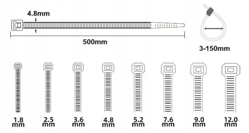 KABELOVÉ VIAZAČKY ČIERNA 500x4,8mm 100 ks