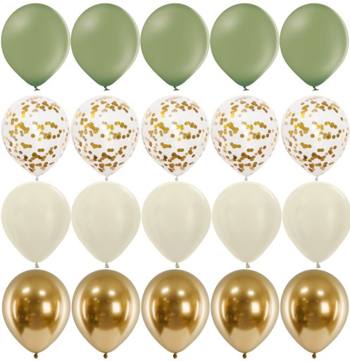 Khaki Balloons Cream Gold Olive Confetti 20 ks